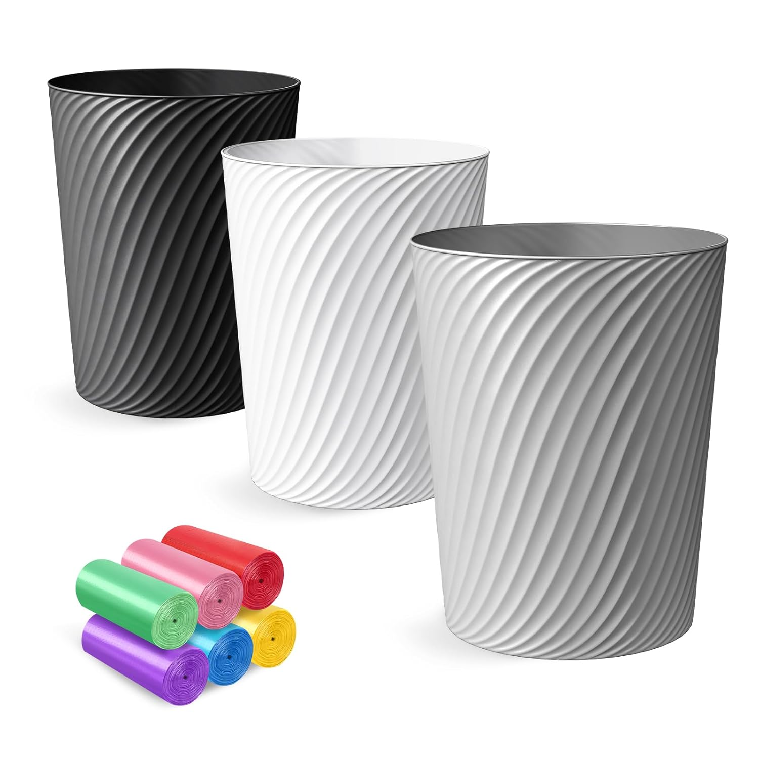 Small Trash Can 3 Pack 1.8 Gallons, Bathroom Trash Can & Garbage Can with 6 Trash Bags, Bedroom Trash Bin & Waste Basket for Office, Bedroom, Living Room, Kitchen, Compact Space