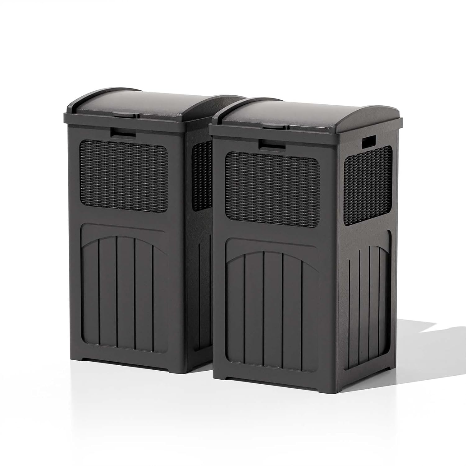 Patiowell 36 Gallon Outdoor Trash Can, Resin Outdoor Garbage Can with Lid for Patio, Backyard, Deck, Black (2 Pack