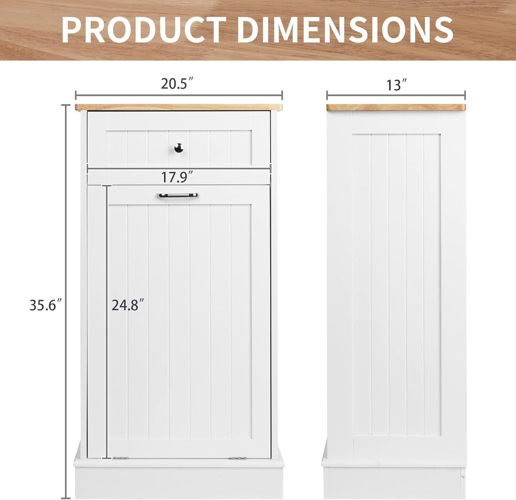 Betterhood Tilt Out Trash Cabinet 10 Gallon Wooden Free Standing Laundry Sorter Cabine,Recycling Cabine with Hideaway Drawer,Tilt Out Trash Cabinet Can Bin Kitchen