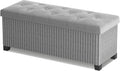 Storage Ottoman Bench, 43 Inch Foldable Ottoman with Legs, Velvet Foot Rest Stool, End of Bed Bench, Storage Chest for Living Room, Bedroom (Grey)