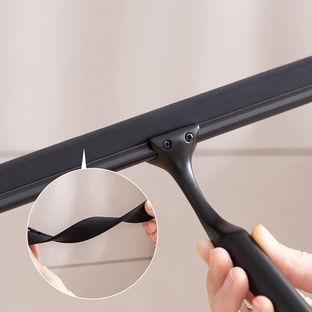 Ettori Shower Squeegee for Glass Doors, Squeegee for Shower Glass Door, Window and Car Glass, Mirrors - All-Purpose Stainless Steel Squeegee, 10 Inches and Black