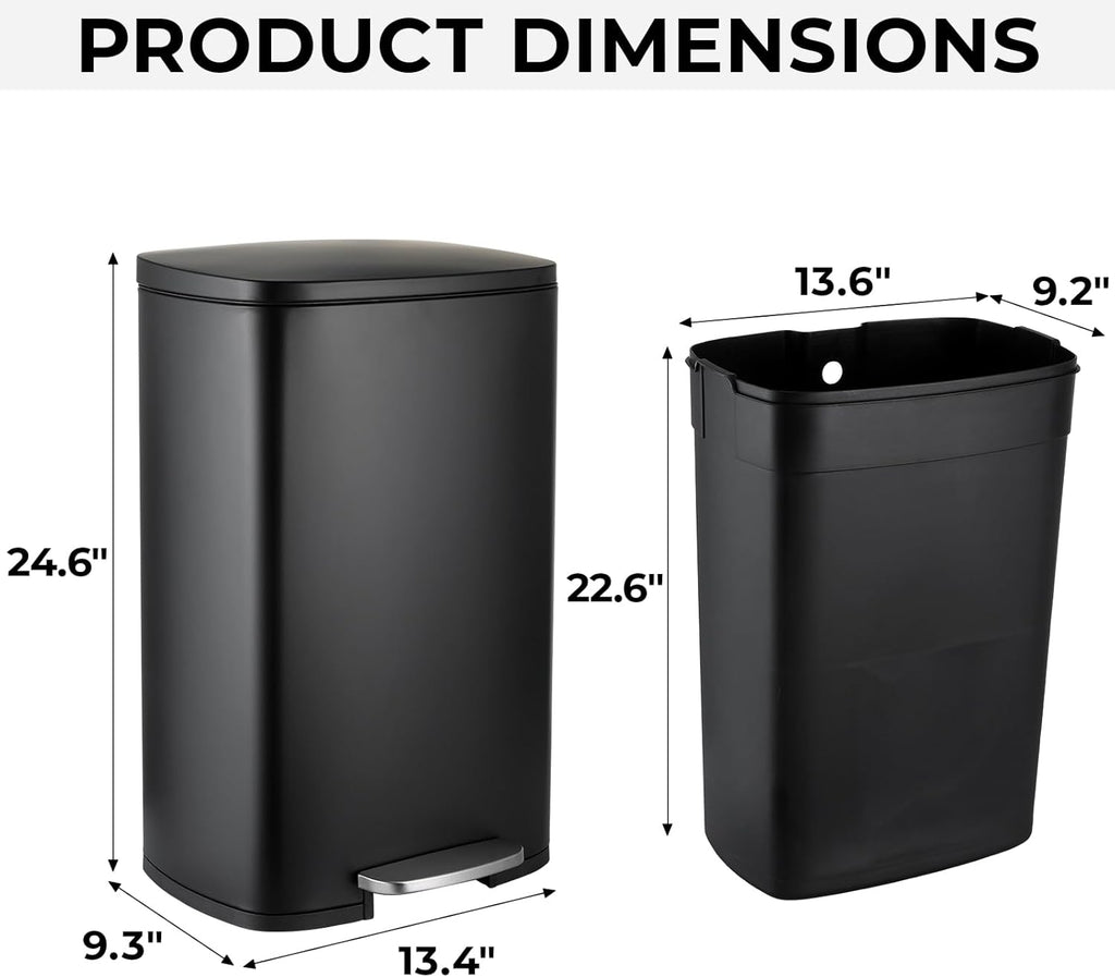 8 Gal Kitchen Trash Can, 30L Recycling or Garbage Bin, Brushed Stainless Steel Waste Basket, Soft&Quiet Close Dustbin, with Step-On Pedal, Removable Inner Bucket, for Home, Office, LIving Room