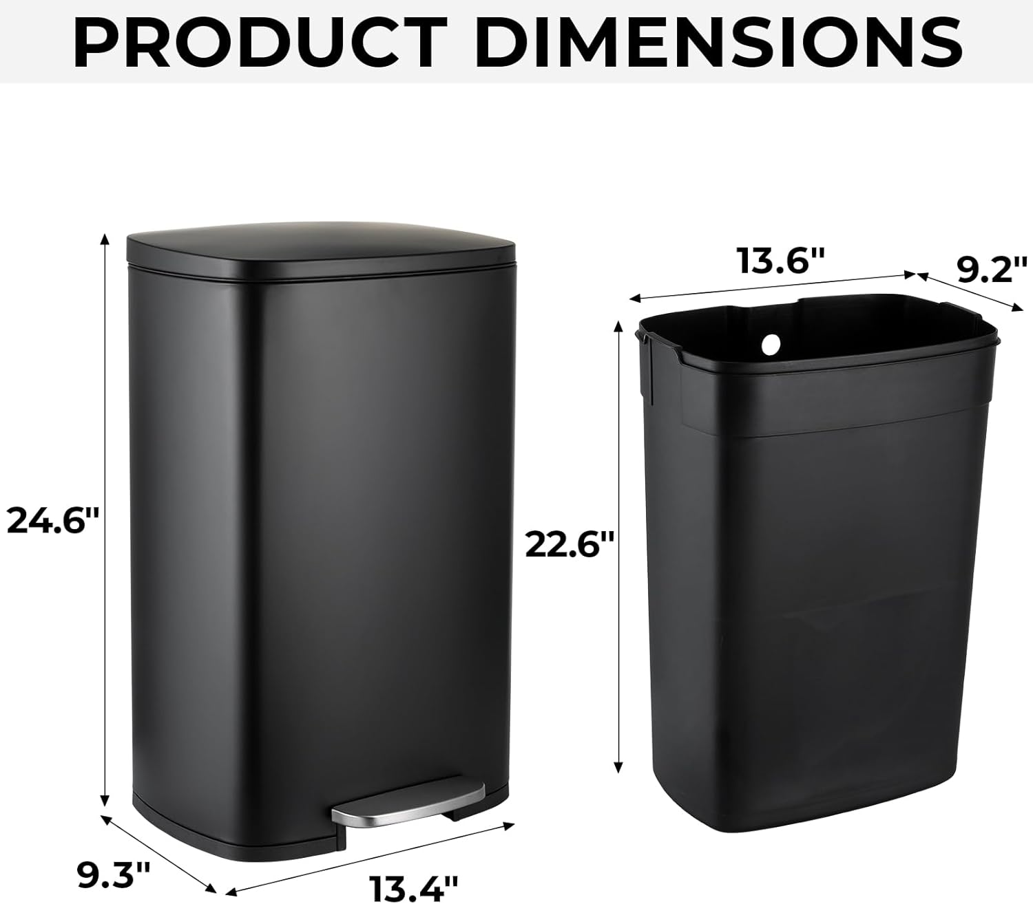 8 Gal Kitchen Trash Can, 30L Recycling or Garbage Bin, Brushed Stainless Steel Waste Basket, Soft&Quiet Close Dustbin, with Step-On Pedal, Removable Inner Bucket, for Home, Office, LIving Room