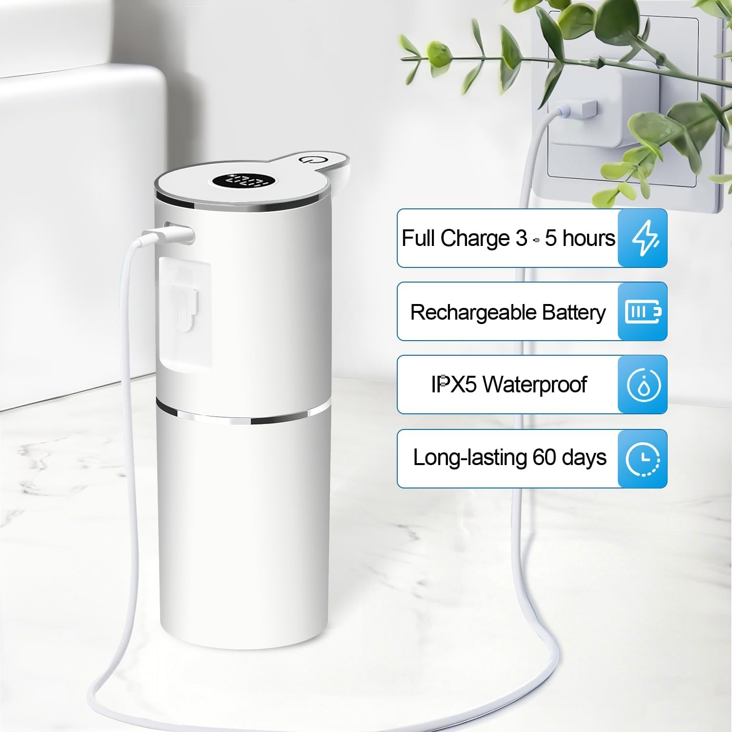 Automatic Foaming Soap Dispenser,6 Level Adjustable Foam, Wall Mount Soap Dispenser,USB Rechargeable with LED Display,12.8oz/ 380ml Touchless Hand & Dish Dispenser for Bathroom, Kitchen