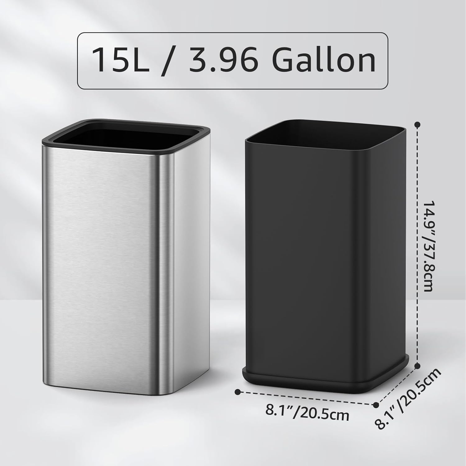 Mbillion 4 Gal/15L Open top Trash Can with Removable Inner Bucket Small Waste Basket, Metal Trash Can for Bathroom Office,Stainless Steel