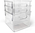 Isaac Jacobs 3-Pack Medium Clear Storage Bins with Handles, Plastic Organizer for Home or Fridge/Freezer, Pantry and Kitchen Non-Slip Container Set, BPA Free, Food Safe (3-Pack, Medium)