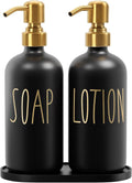 MOMEEMO Bathroom Soap Dispenser Set, Contains Hand Soap and Lotion Dispenser, Suitable for Black and Gold Bathroom Decor. (Black & Gold)