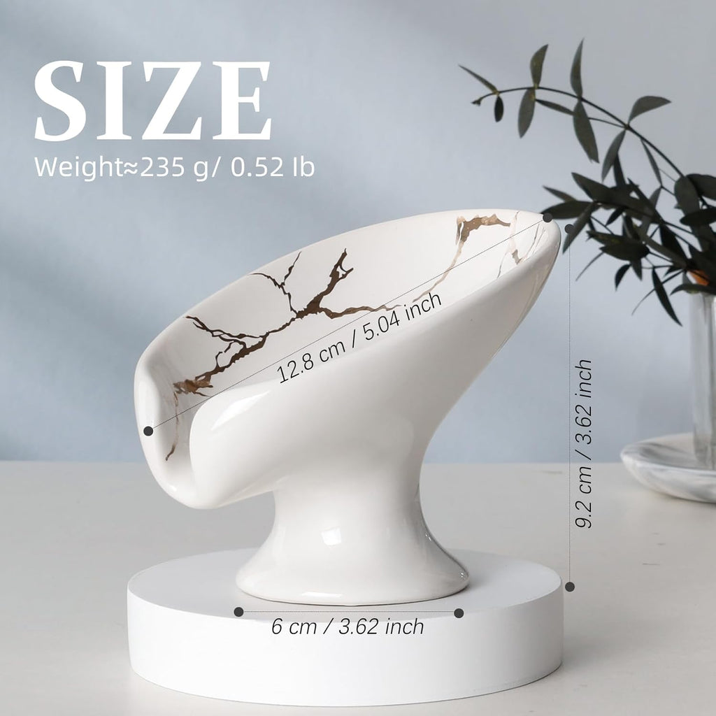 Soap Dish, Soap Holder Self Draining Leaf Shape Soap Dishes, Ceramic Drain Soap Dish for Sink Bathroom Shower Kitchen, Easy to Clean Keeps Soap Dry, Cream White & Gold Marble Pattern, ANTIS'S HOME