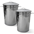 Plexon 2 Pack 13-Gallon Galvanized Steel Round Trash Can with Lid, Indoor and Outdoor Use, Durable Construction, Classic Design, Stylish