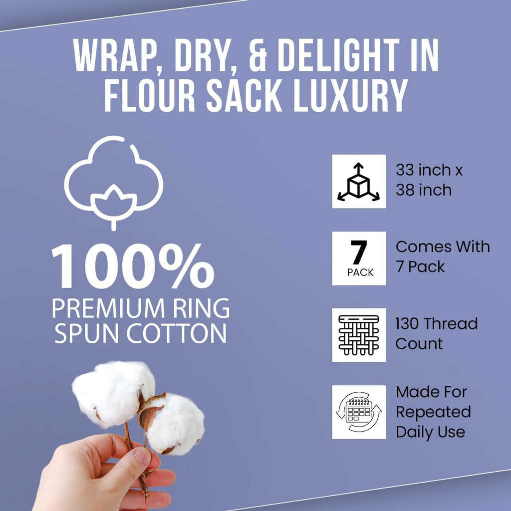 Flour Sack Towels| Tea Towel for Crafts| Kitchen Dish Cotton Blank Towel for Embroidery|Baking Bread Proofing Linen Cover| Thick Absorbent Quick Dry| 7 Pack 33"X38" White