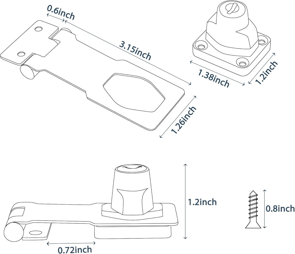 Alise Keyed Hasp Lock,3 Inch Safety Packlock Clasp Hasp Lock Latch with Lock, Black Door Hinge Lock with Keys Keyed Locking Hasp for Cabinets Closets Doors