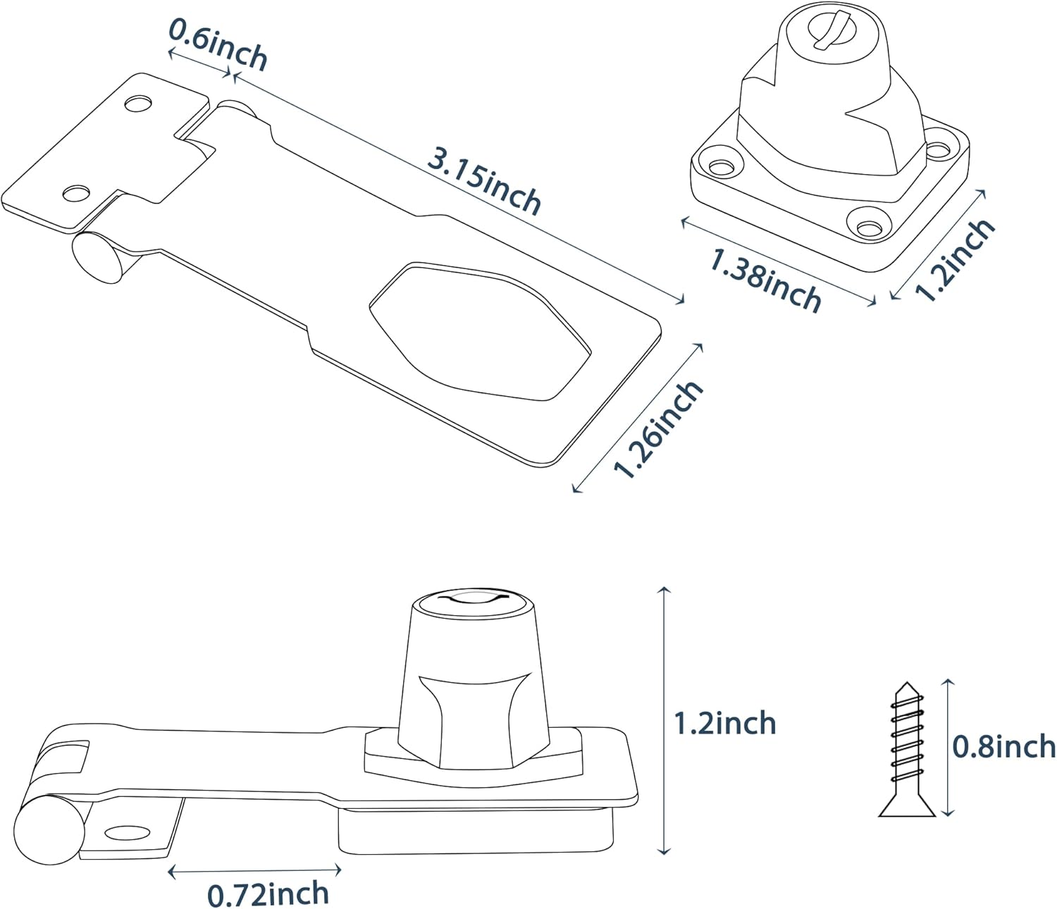Alise Keyed Hasp Lock,3 Inch Safety Packlock Clasp Hasp Lock Latch with Lock, Black Door Hinge Lock with Keys Keyed Locking Hasp for Cabinets Closets Doors