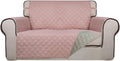 PureFit Reversible Quilted Sofa Cover, Water Resistant Slipcover Furniture Protector, Washable Couch Cover with Non Slip and Elastic Straps for Kids, Dogs, Pets (Loveseat, Pink/Beige)