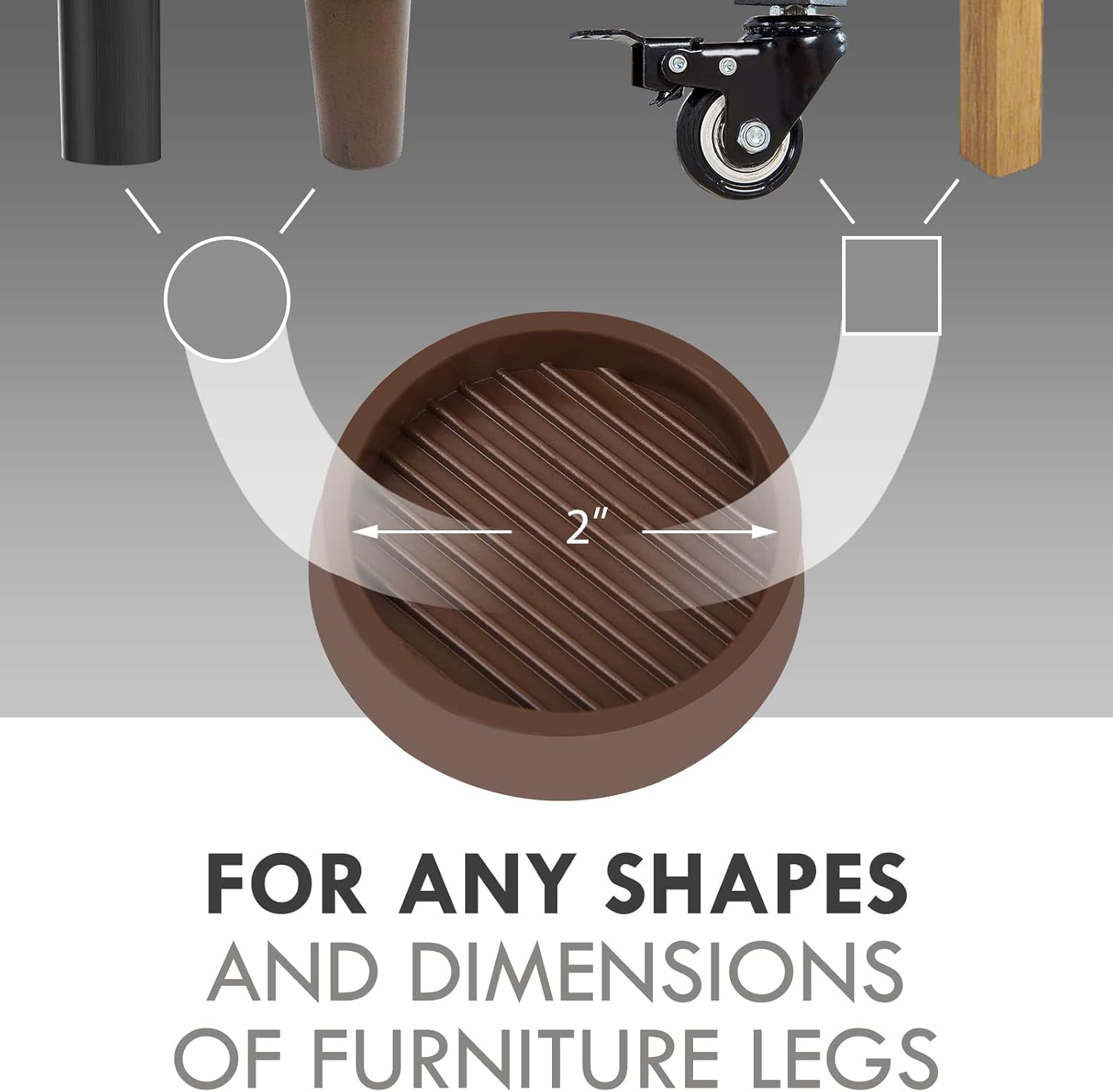 2X2 Round Rubber Caster Cups, Non Slip Furniture Pads, Anti-Slip Gripper, Anti Skid Furniture Feet, Anti Slide Floor Protector for Bed Couch Table Chair Stoppers (Brown, 4 Pack)