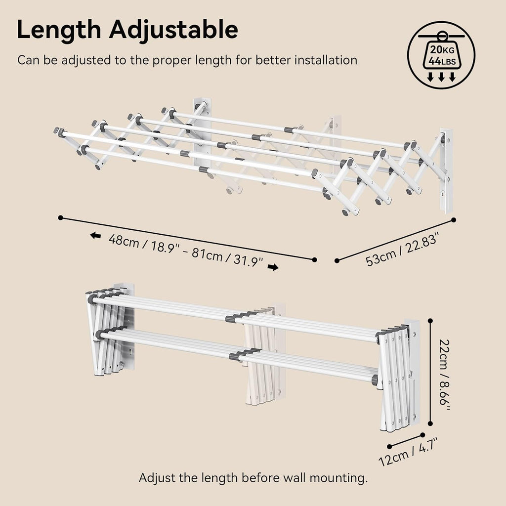 APEXCHASER Wall Mounted Clothes Drying Rack, Laundry Drying Rack Retractable, Towel Racks Wall Mounted for Bathroom Balcony Laundry Room Indoor, Foldable Accordion Dryer Rack for Clothing, White
