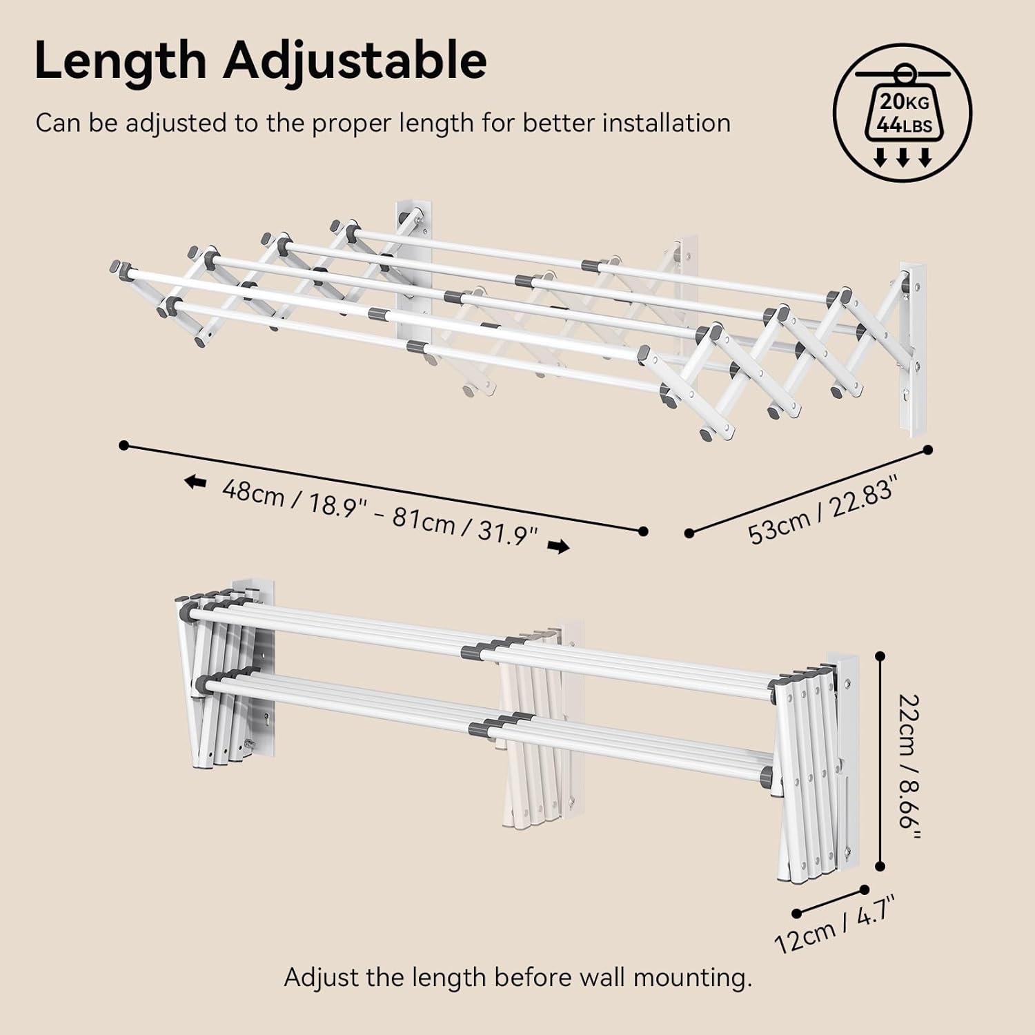 APEXCHASER Wall Mounted Clothes Drying Rack, Laundry Drying Rack Retractable, Towel Racks Wall Mounted for Bathroom Balcony Laundry Room Indoor, Foldable Accordion Dryer Rack for Clothing, White