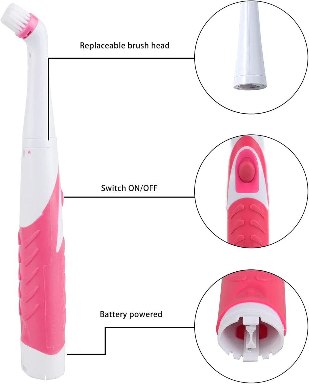 Electric Brush with 4-in-1 Multiple Brush Heads, Cordless Motorized Cleaning Brush for Bathroom, Toilet, Kitchen, Tile, Crevice