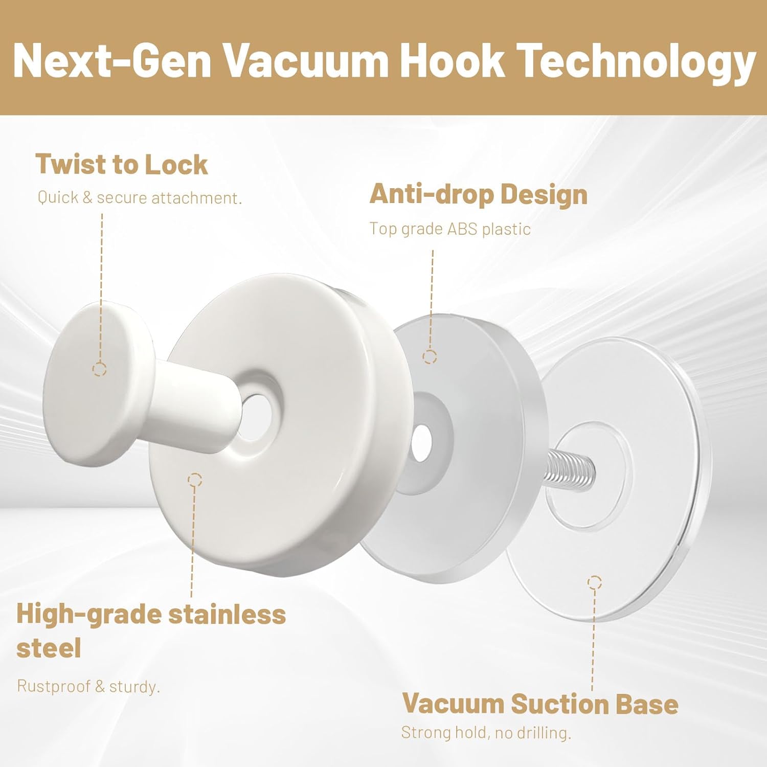 4pcs Suction Cup Hooks for Shower,Shower Towel Suction Hooks,No Drill Towel Hooks for Bathroom Wall,Kitchen,Glass,Mirror,Tile to Hang Towels,Robes,Loofah (White)