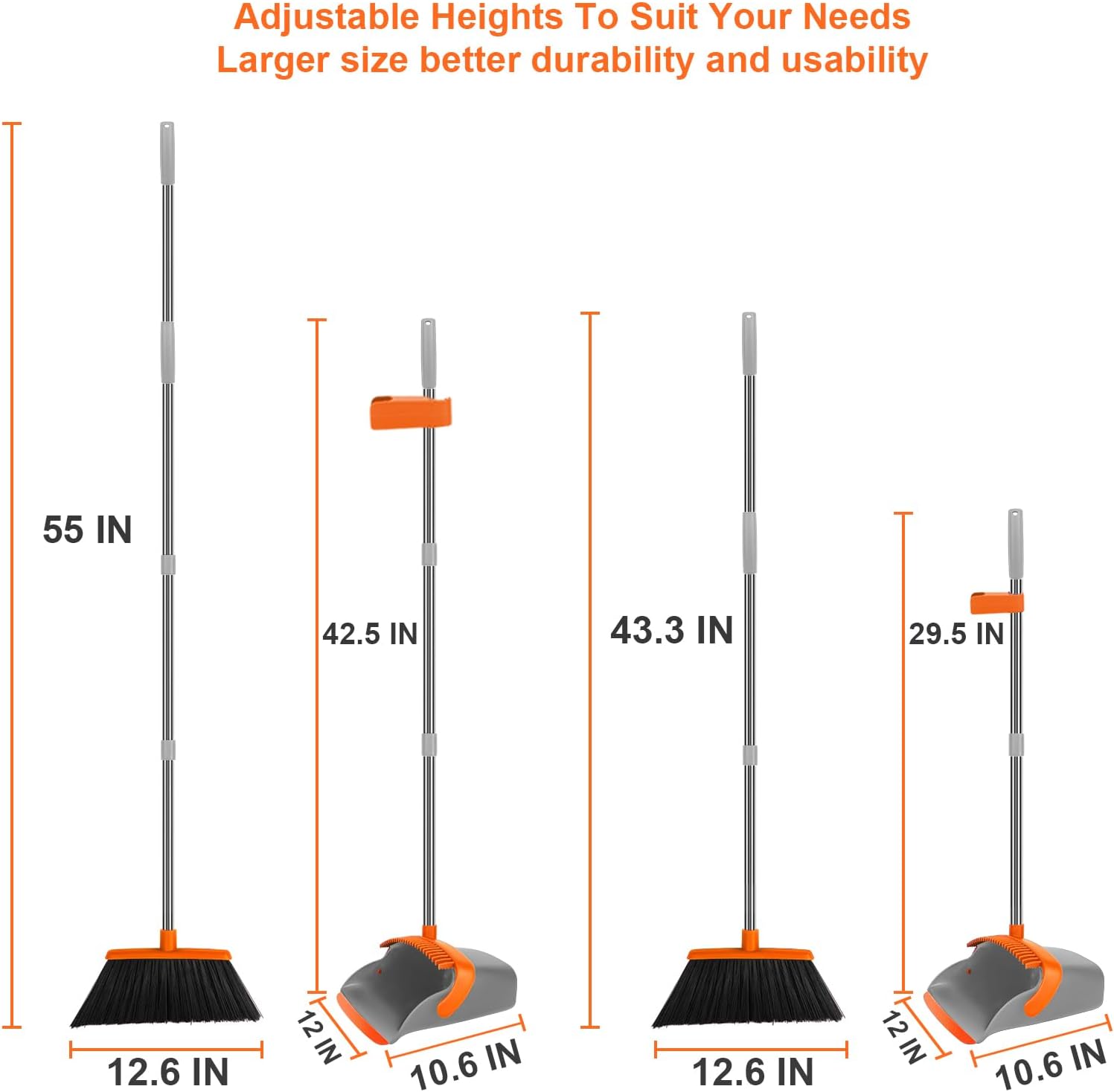 Broom and Dustpan Set, Large Broom with Dustpan Combo Set, 55" Long Handle Heavy Duty Industrial Dust pan Set for Classroom Lobby Home