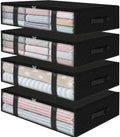 StorageRight Under Bed Storage Bins, 4-Pack 40L Foldable Fabric Storage Bags with Transparent Window, Breathable Organizer for Clothes/Blanket/Comforter/Quiltr, Black