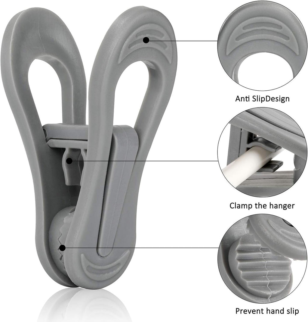 Tinfol 50pc Grey Plastic Hanger Clips, Strong Pinch Grip Finger Clips for Plastic Clothes Hangers, Multi-Purpose Hanger Clips