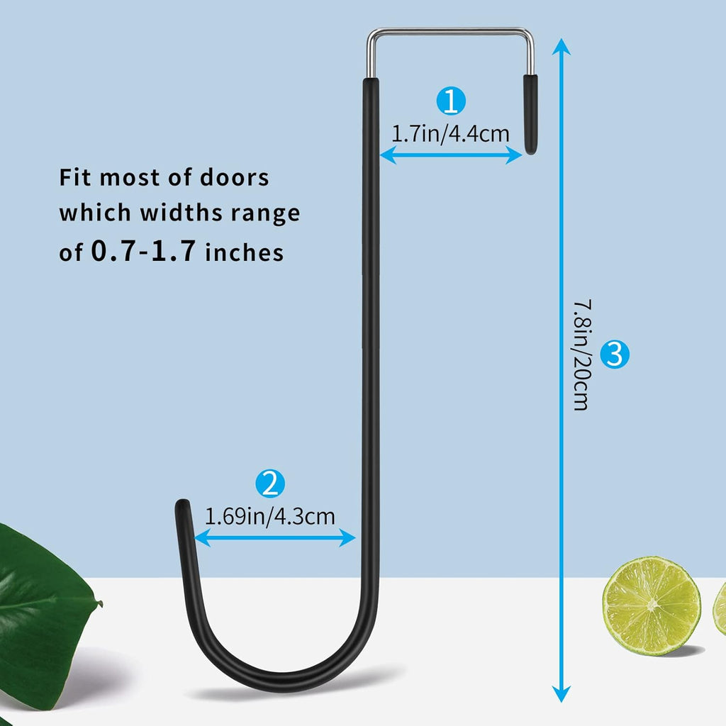 FYY Over The Door Hooks, 6 Pack Upgraded Long Door Hangers Hooks with Rubber Prevent Scratches Heavy Duty Organizer Hooks for Hanging Clothes, Towels, Hats, Coats, Bags Black