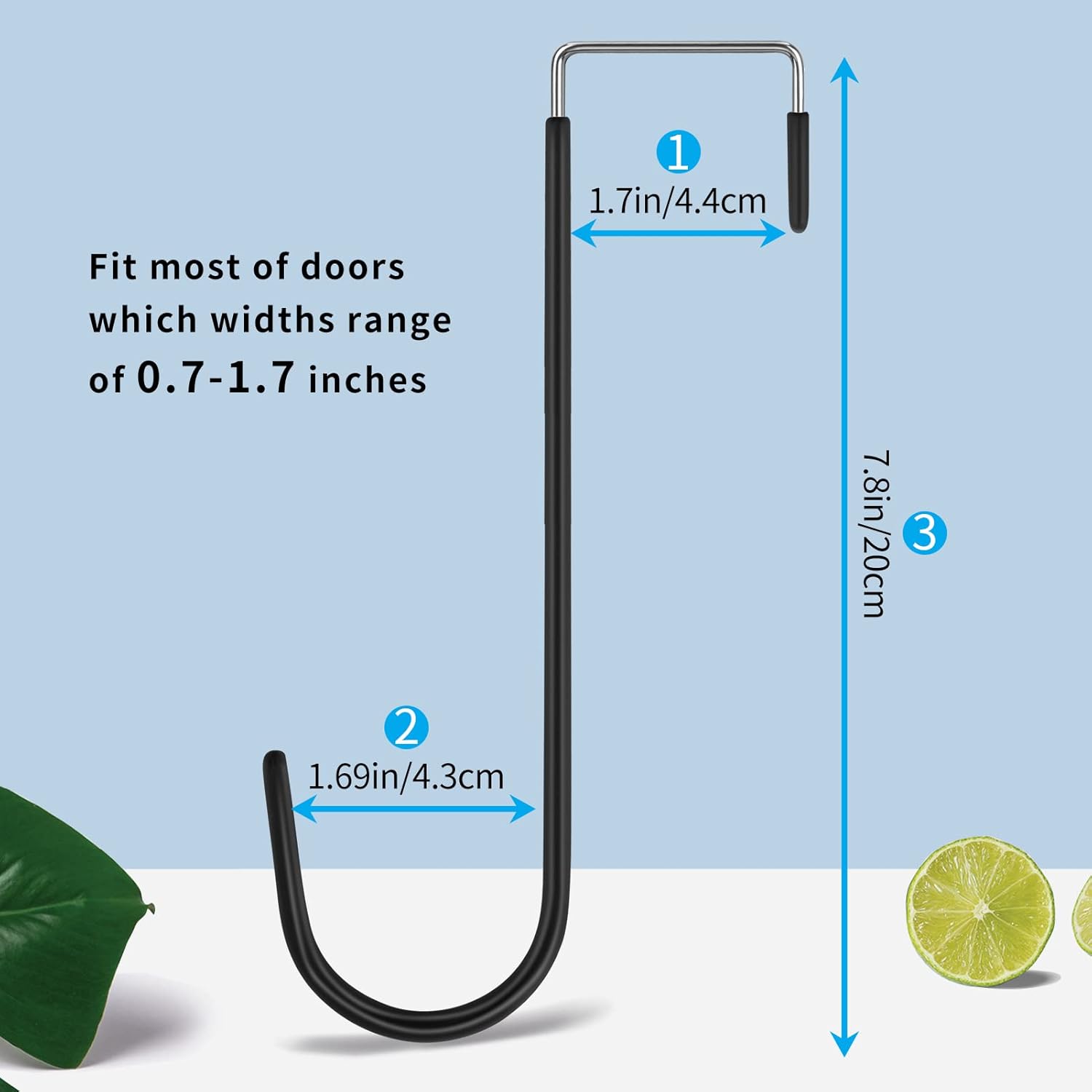 FYY Over The Door Hooks, 4 Pack Upgraded Long Door Hangers Hooks with Rubber Prevent Scratches Heavy Duty Organizer Hooks for Hanging Clothes, Towels, Hats, Coats, Bags Black