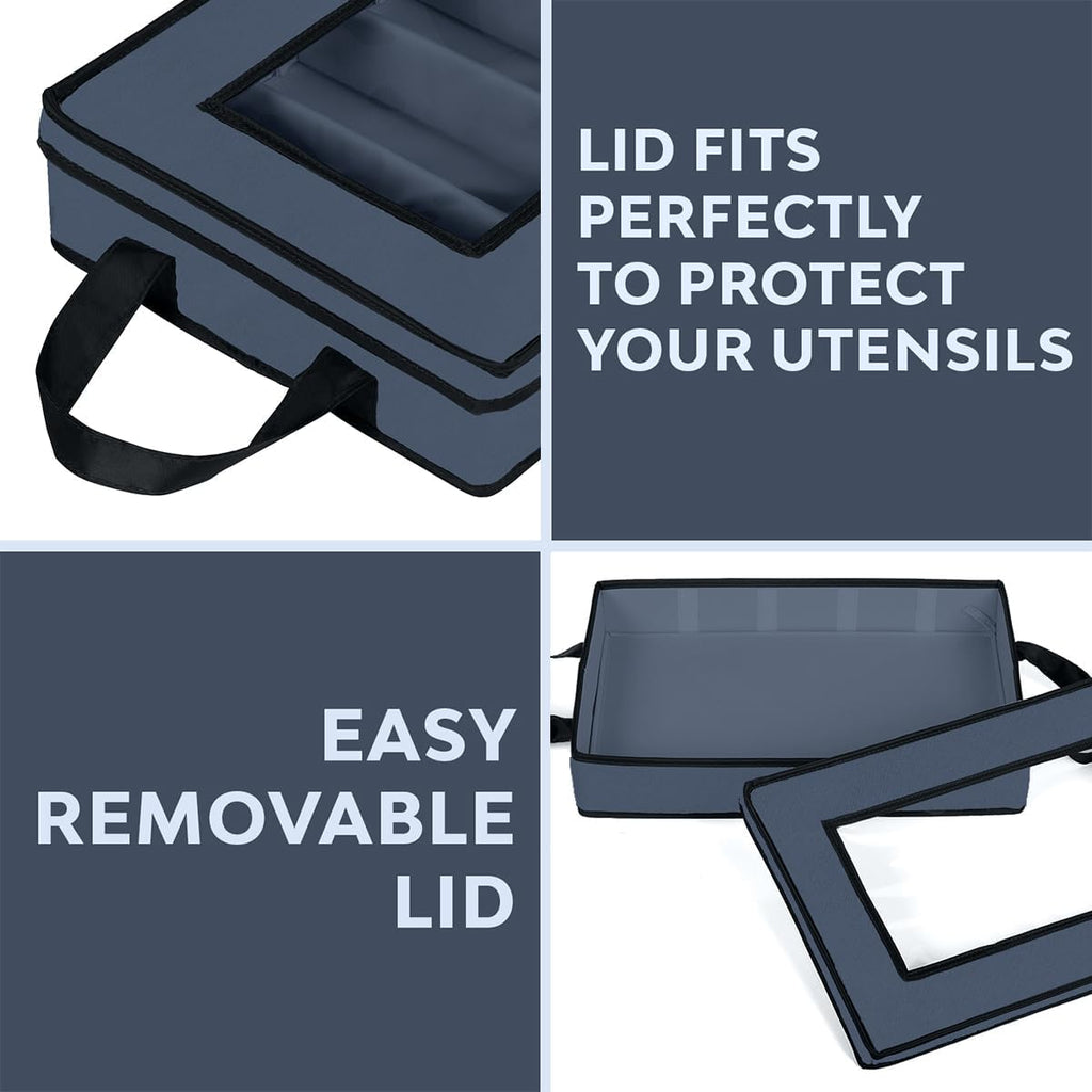 Flatware Storage Case - Durable 5 Compartment Silverware Storage Container Box with Removable Lid and Easy to Carry Handles - Large Capacity Keeps Your Cutlery Organized & Protected - Blue
