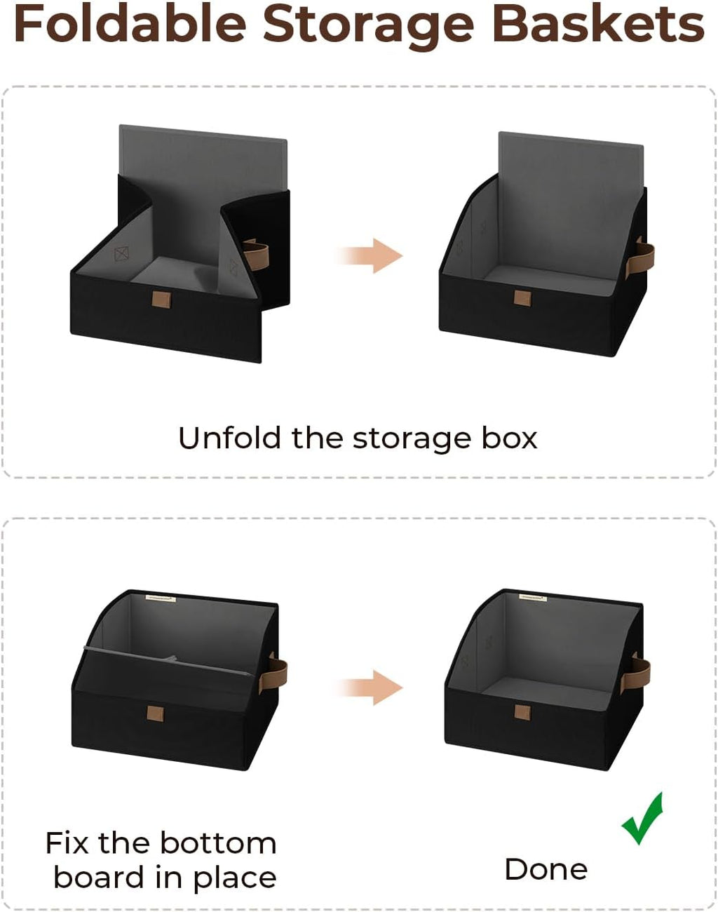 StorageWorks Closet Storage Bins, Trapezoid Organizer Box for Shelves, Fabric Clothes Bin, Foldable Organizing Baskets with Handles, Small, Black, 3-Pack