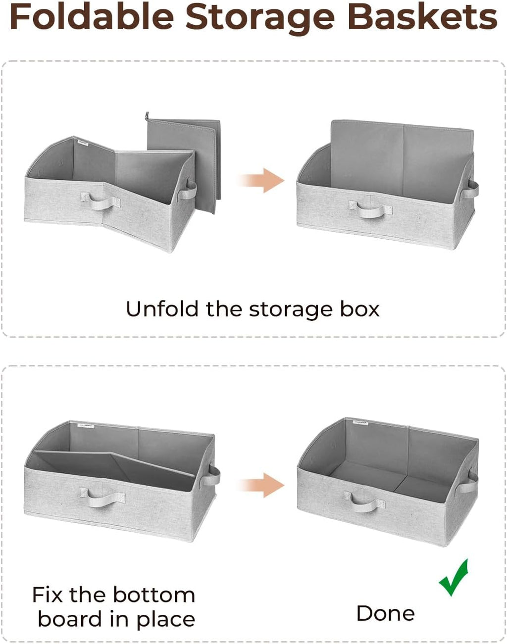 StorageWorks Closet Storage Bins, Trapezoid Organizer Box for Shelves, Fabric Clothes Bin, Foldable Organizing Baskets with Handles, Large, Light Grey, 3-Pack