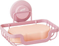 TAILI Soap Holder Bar Dish Suction Cup, Bar Shampoo Rack for Shower Wall, Draining Soap Saver Tray for Bathroom, Rustproof Stainless Steel Sponge Holder for Tub, Kitchen, Drill-Free, Pink