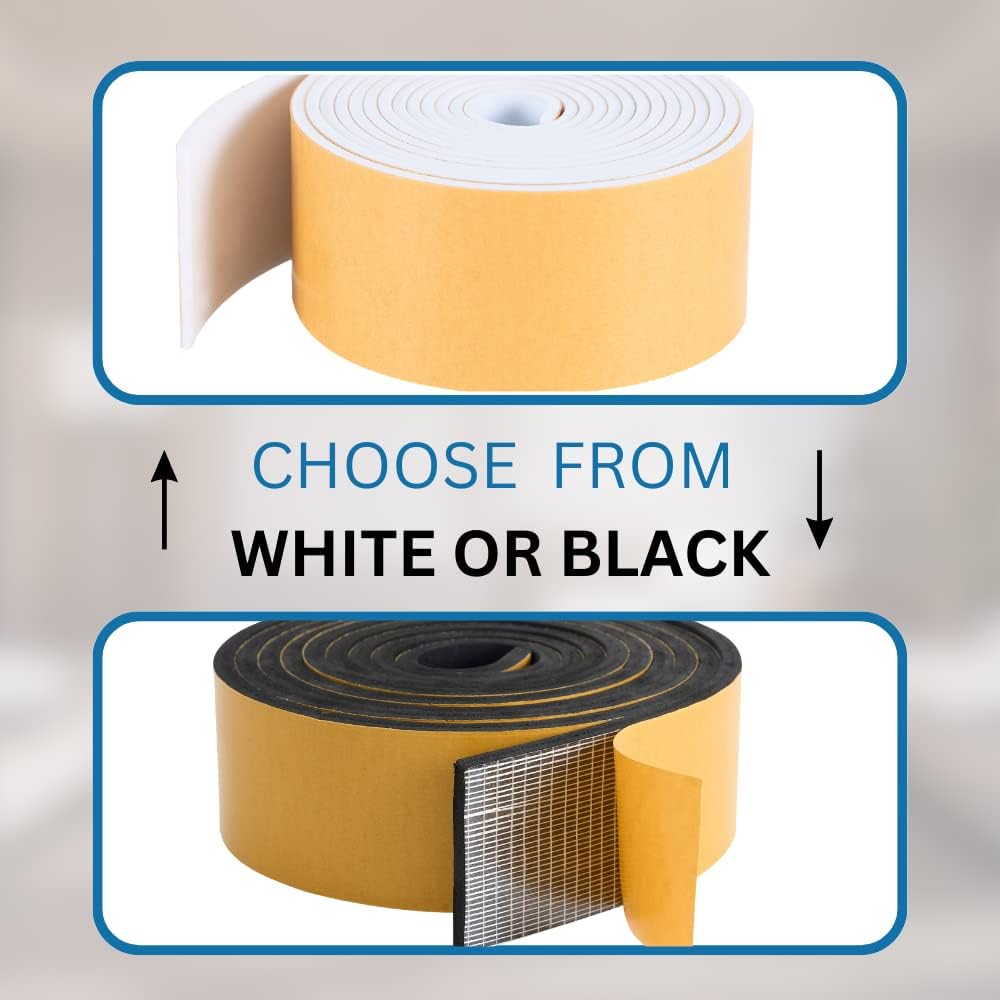 High Density Foam Weather Stripping Door Seal Strip Insulation Tape Roll for Insulating Door Frame, Window, Air Conditioner | Self Adhesive Sealing Weatherstrip (3 in x 1/8 in x 10 Ft, White)