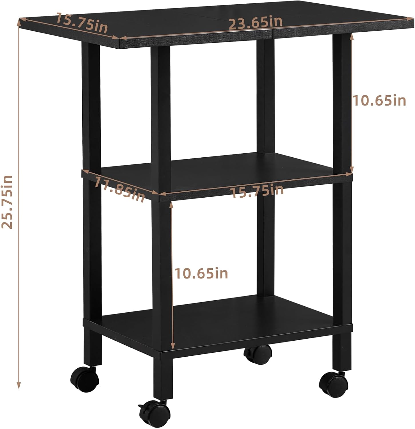 Lerliuo 3 Tier Printer Stand with Storage, Printer Table for Home Office, Wooden Rolling Printer Cart Shelf with Lockable Wheels fit Fax Machine, Scanner(Black)