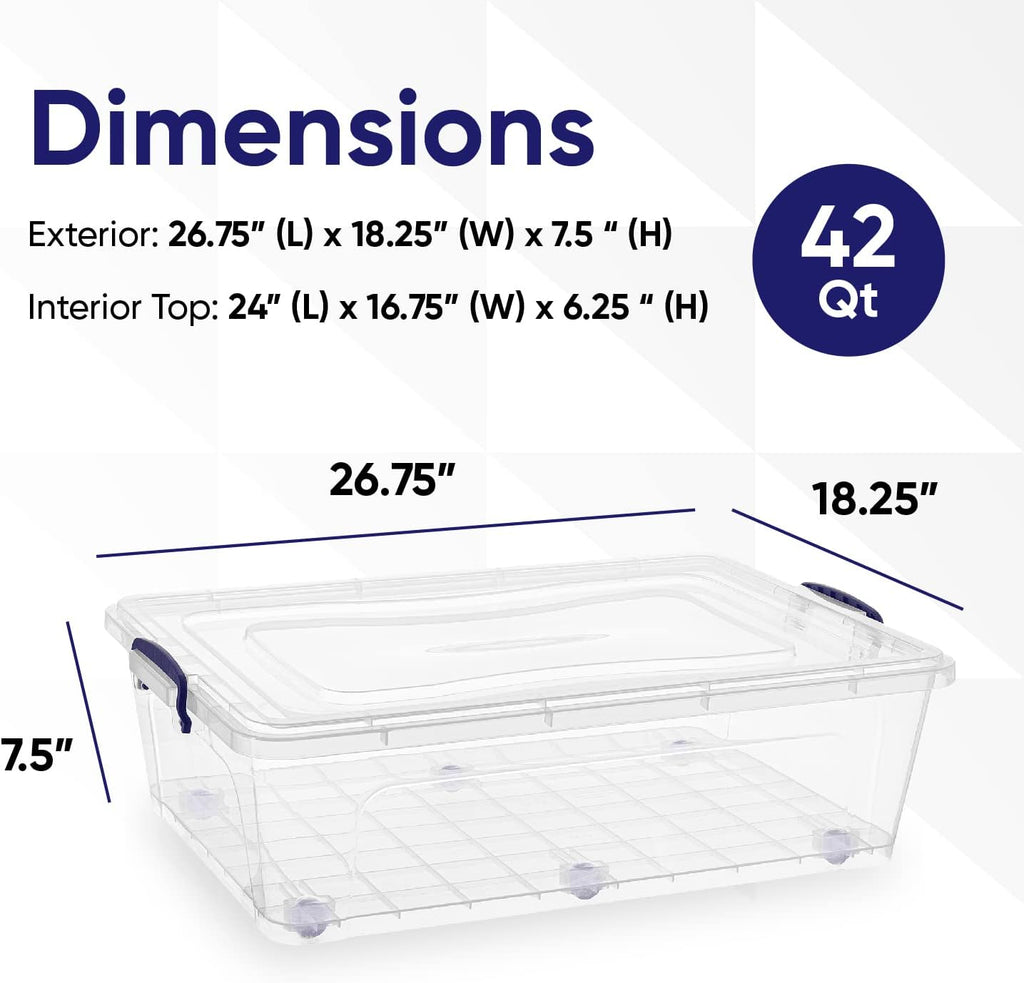 Superio Storage Bins with Lids, Clear Plastic Containers for Organizing, Stackable Totes, BPA Free, Odor Free, Organizer Boxes for Home, and Dorm (4 Pack, 42 Quart)