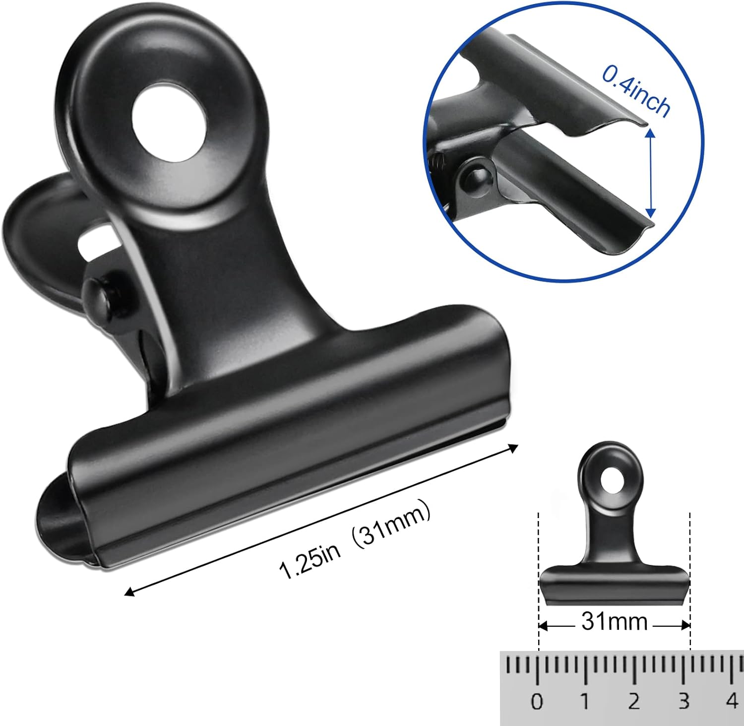 30 Pack Bulldog Clips 1.25 Inches Small Hinge Paper Clips Metal Hinge Clips for Crafts, Food Bags, Drawings, Photos at Home Kitchen & Office Usage, Black, 31mm
