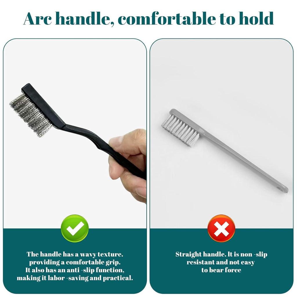 12 Pcs Mini Stainless Steel Wire Brush Set, Wire Scratch Brush with Curved Handle, Cleaning Weld Slag and Rust