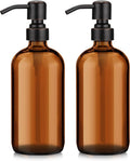 AmazerBath Amber Glass Soap Dispensers, 2 Glass Amber Pump Bottles, 17 Oz Dish Soap Dispenser, Kitchen Bathroom Hand Soap Dispensers for Hand Sanitiser, Shampoo, Lotion, Shower Gel Conditioner