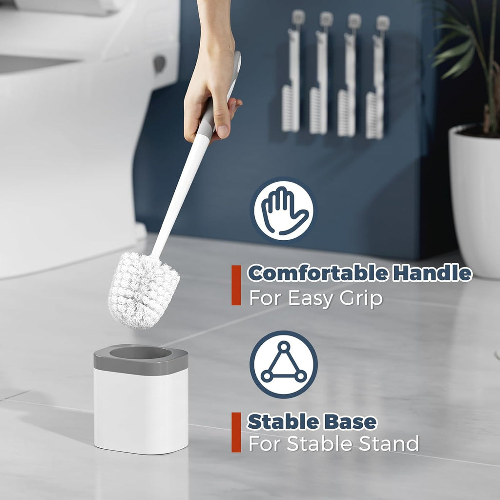 Toilet Brush, 4 Pack Toilet Brush and Holder Set Bathroom Accessories, Toilet Bowl Brush and Holder with 4 Crevice Brush for Bathroom, Toilet Scrubber Brush, White