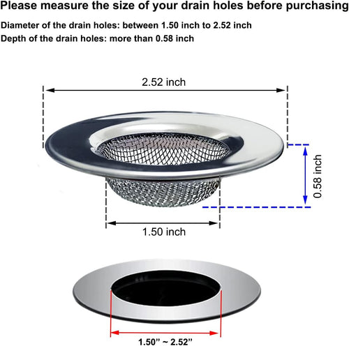 1.50" Bathtub Strainers, Bathroom Sink Strainers, Shower Drain Hair Catcher, Drain Strainer for Laundry, Mop Pool, Utility, Slop, RV Sink, Stainless Steel, Pack-2