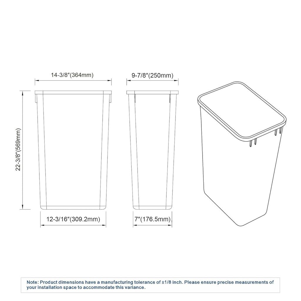 Dowell 50L Wastebasket Trash Container, 52.8Qt/13.2Gal, Plastic, Stackable, for Kitchen/Bathroom/Office, Fits Under Sink/Desk (Grey 4000 50 04)