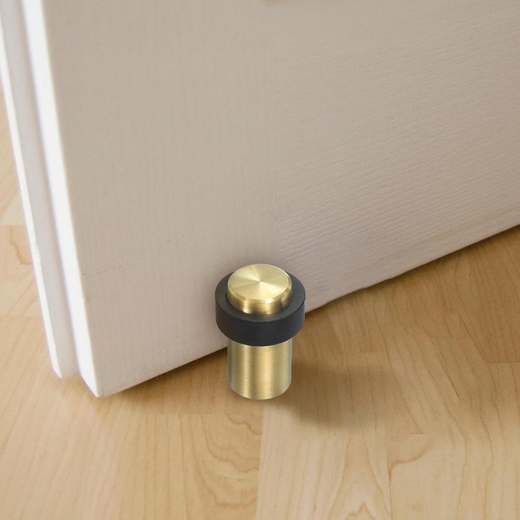 PATIKIL 2Set Round Door Stoppers, 80mm Stainless Steel Door Stop Doorstop Wedge Metal Cylinder Self Adhesive with Screw for Bottom of Door Floor Inside, Copper Tone