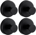 Reusable Heavy Duty Suction Cup Hooks for Kitchen/Bathroom/Shower - Wet-Proof Hooks for Towels, Robes, Loofah&Wreaths/No Drill Mounting on Glass, Tile, Metal (4, Matte Black)