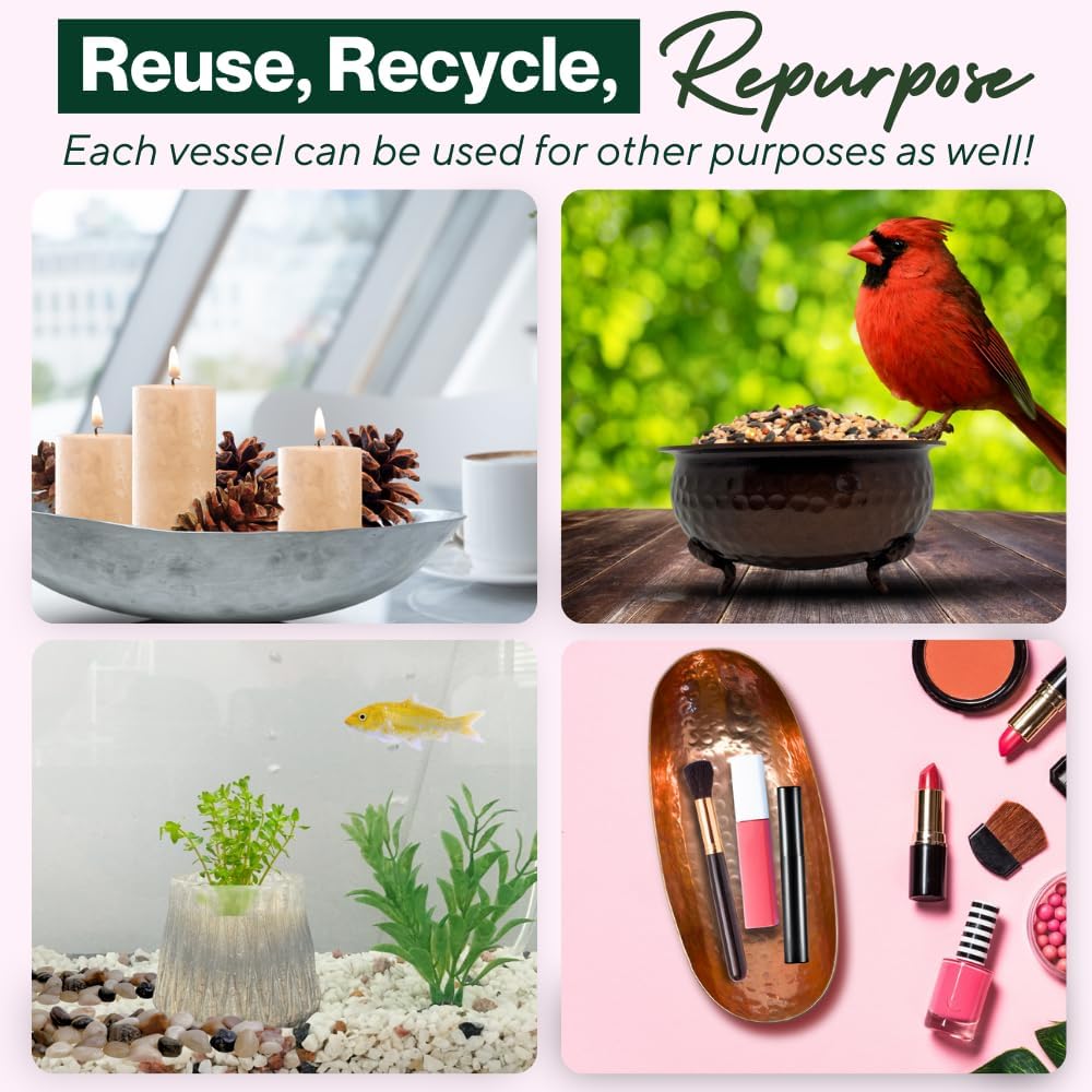 LILY LADUE Candle Refill Kit - 2Lb/32Oz Pearled Candles Sand and Wicks (48) and Hammered Bronze Holder, Reusable Unique Sand Candles with Wicks for Candle Making, Bulk Unscented Pearl Wax Beads