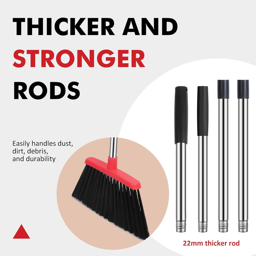 Heavy Duty Broom, 55 Inch Long Handle Outdoor Large Angle Brooms with Holder, Commercial Broom for Sweeping Indoor, for Home Garage Kitchen Office Courtyard Lobby Patio Lawn Concrete, Black Red