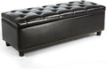 BELLEZE 47" Storage Ottoman, Storage Bench with Safety Close Hinge, Faux Leather Button-Tufted Ottoman for Living Room, Entryway, Hallway, Foot Rest, Support 300lbs - Dark Brown
