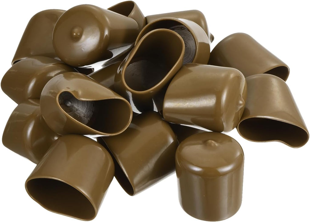 uxcell 20pcs Rubber End Caps 33mm(1 5/16") ID Vinyl PVC Round Tube Bolt Cap Cover Screw Thread Protectors Light Brown