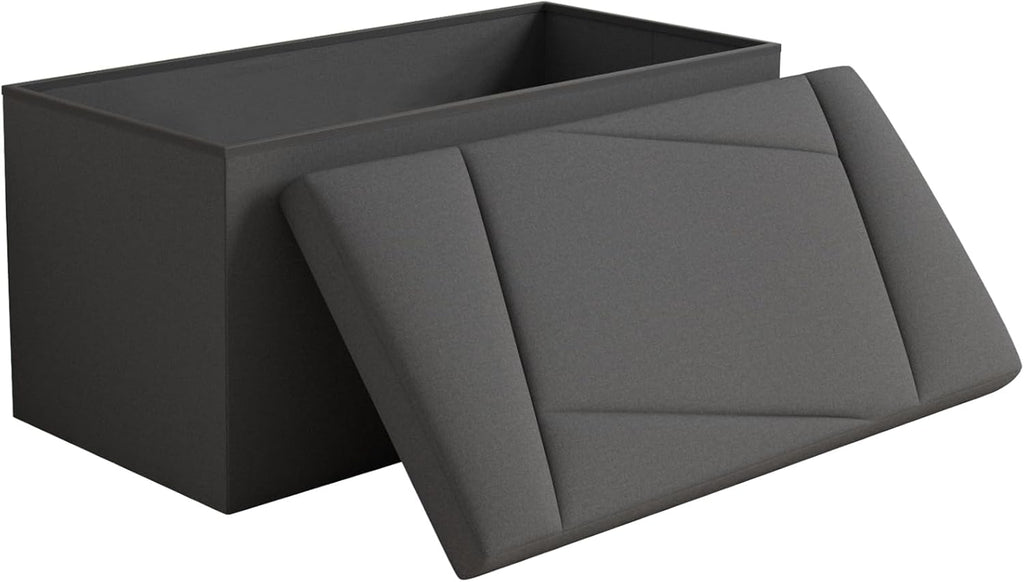 Folding Storage Ottoman Bench, 30 Inches End of Bed Bench Folding Ottoman Storage for Bedroom, Entryway and Living Room, 30"x15"x15",Dark Gray