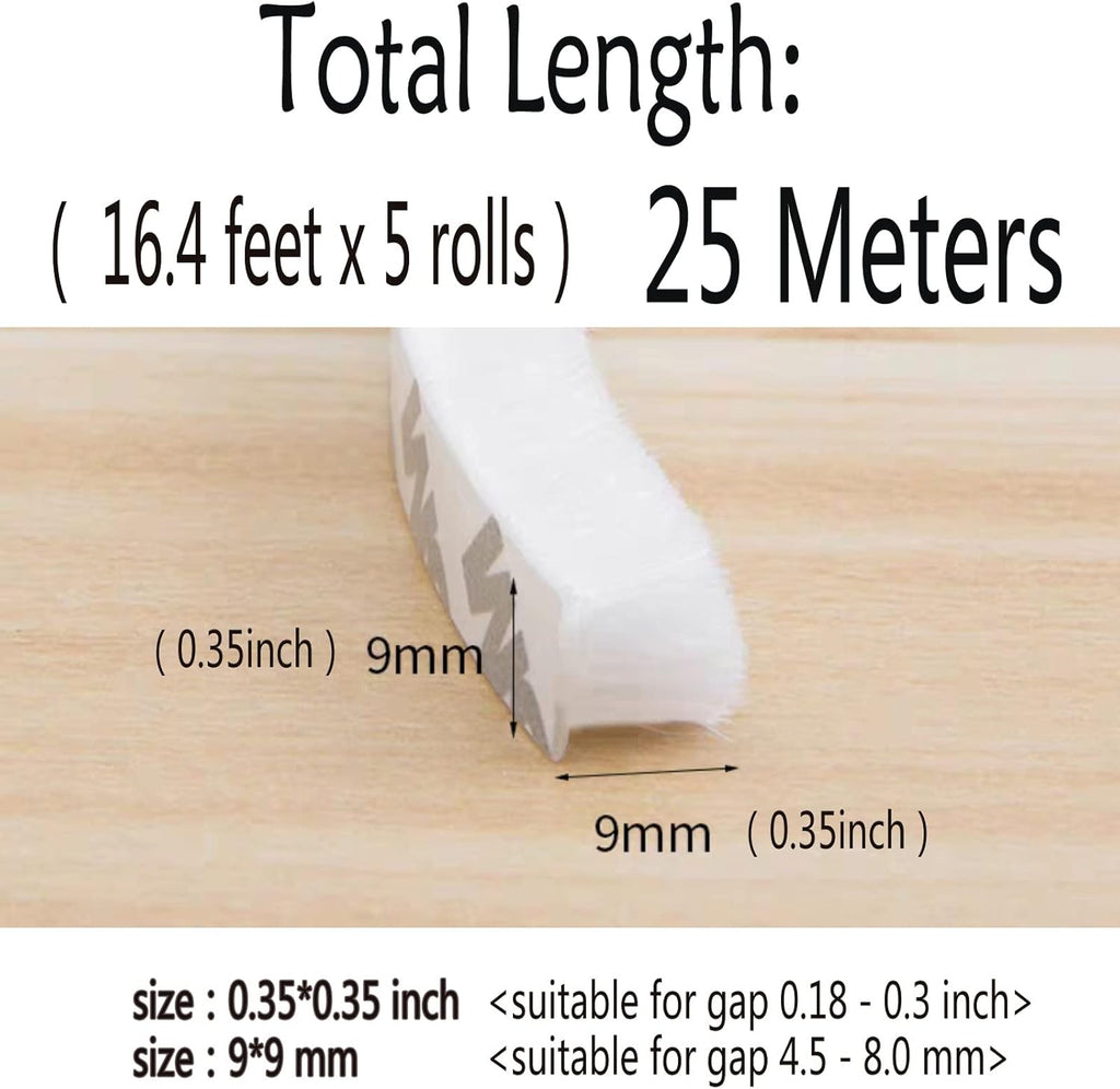 80 Ft White Weather Stripping Brush for Sliding Window/Door Frame, House Soundproofing Felt Self Adhesive Weather Strip Seal Strip Sealer Tape (11/32 Backing x 11/32 Brush inch)
