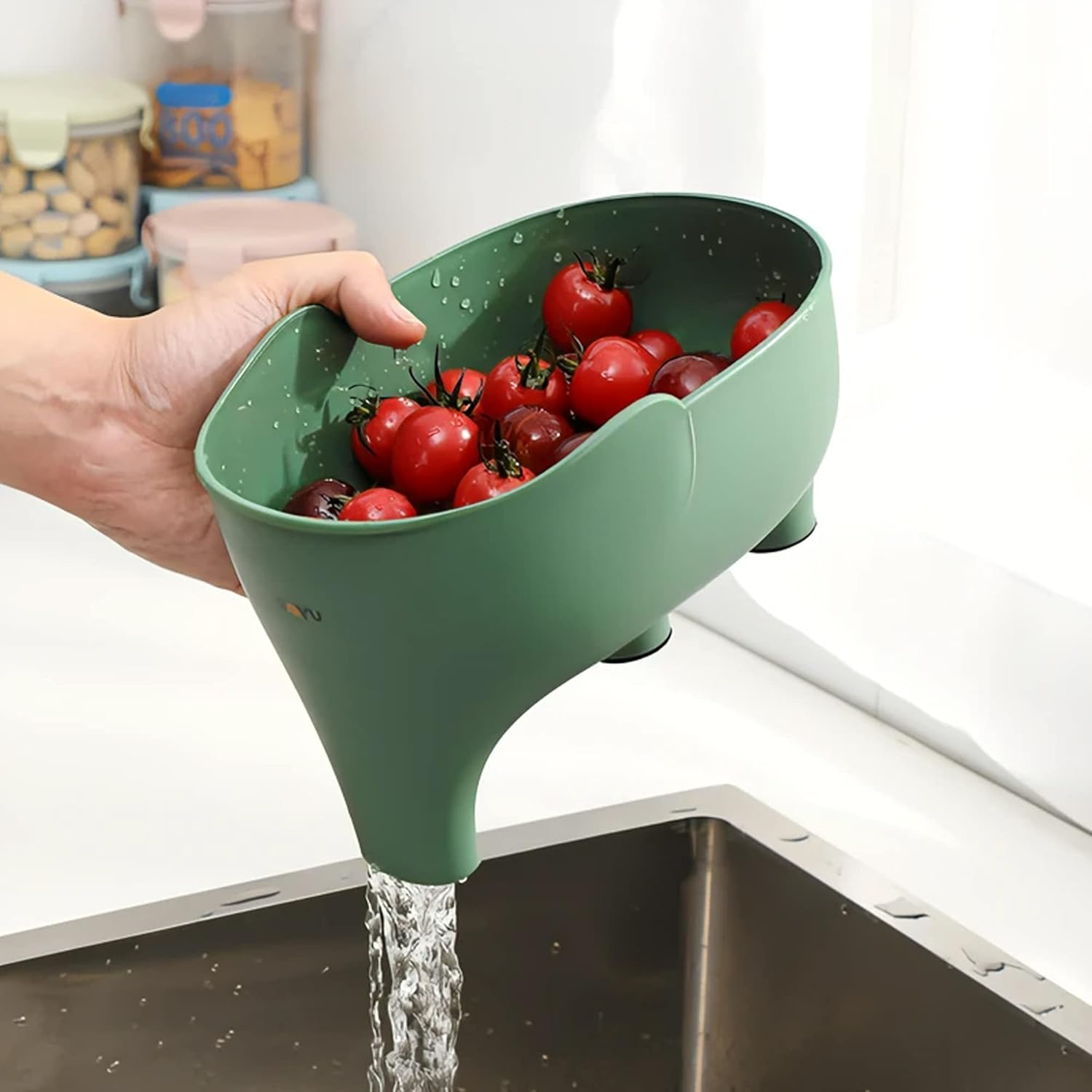 2PCS Vegetables Washing Basket Elephant Drainage Basket Fruit Basket for Draining Pasta Noodles Kitchen (Green & Gray)
