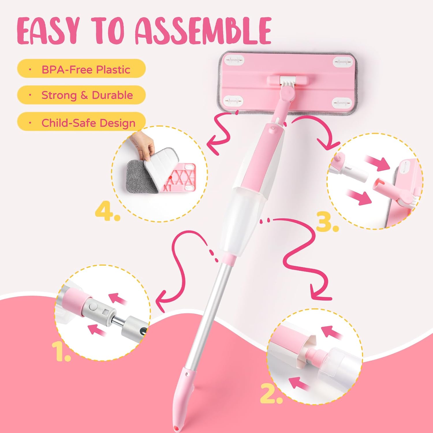 Kids Cleaning Toy Set,Pink Mini Spray Mop Montessori Toys Pretend Play Cleaning Tool for Toddlers with Spray Mop & Kids Broom Dustpan Set Cleaning Toys Gift for Toddlers Girls Boys Age 3+